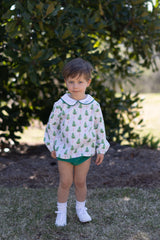 David Shirt Long Sleeve w/ Elastic in Christmas Tree Blue