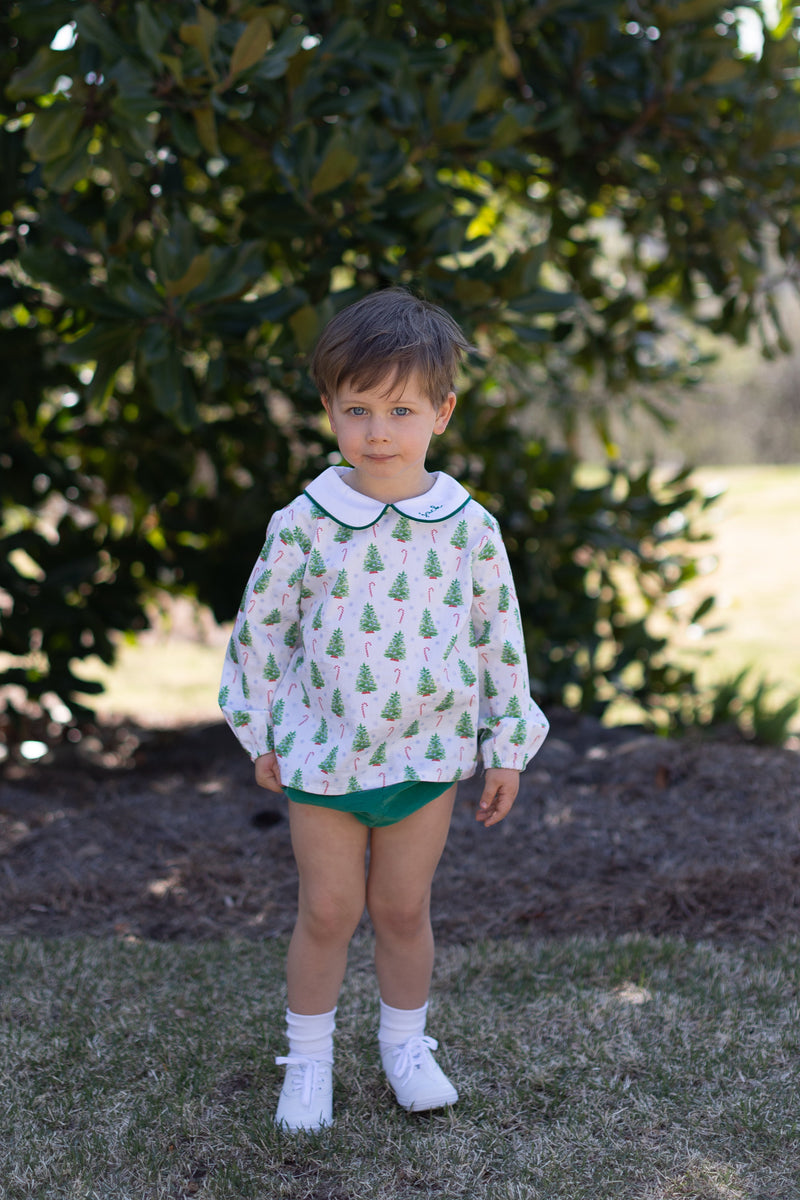 David Shirt Long Sleeve w/ Elastic in Christmas Tree Blue