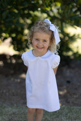 Olivia Apron Dress in Blue Bitty Dot Pique