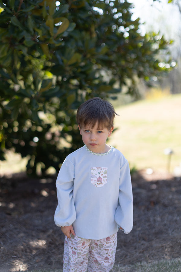 James Shirt Long Sleeve w/ Elastic in Powder Blue Non-Wrinkle Cord