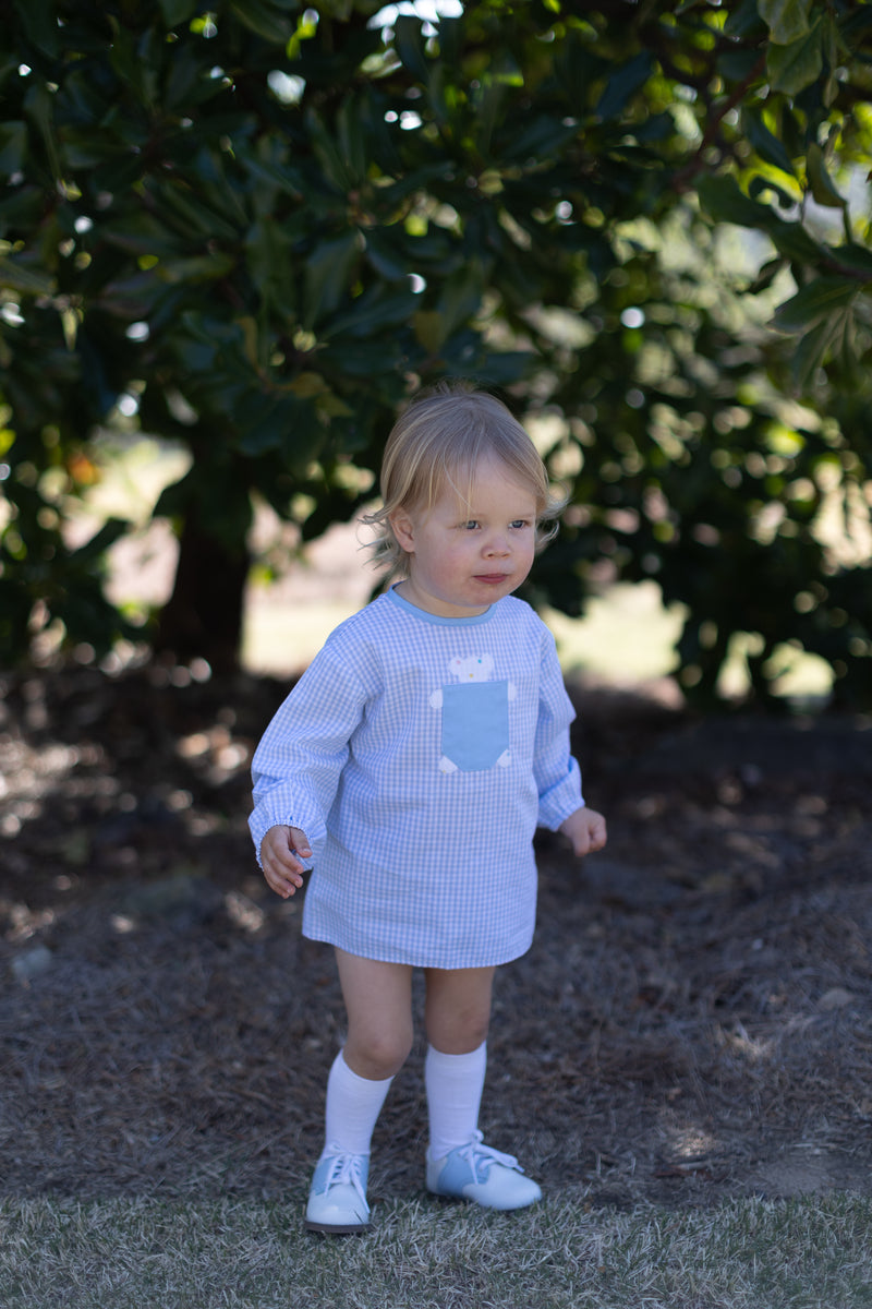 James Shirt Long Sleeve w/ Elastic in Light Blue 1/8 Check