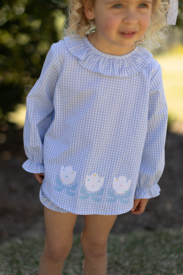 Allyson Top Long Sleeve in Light Blue 1/8 Check
