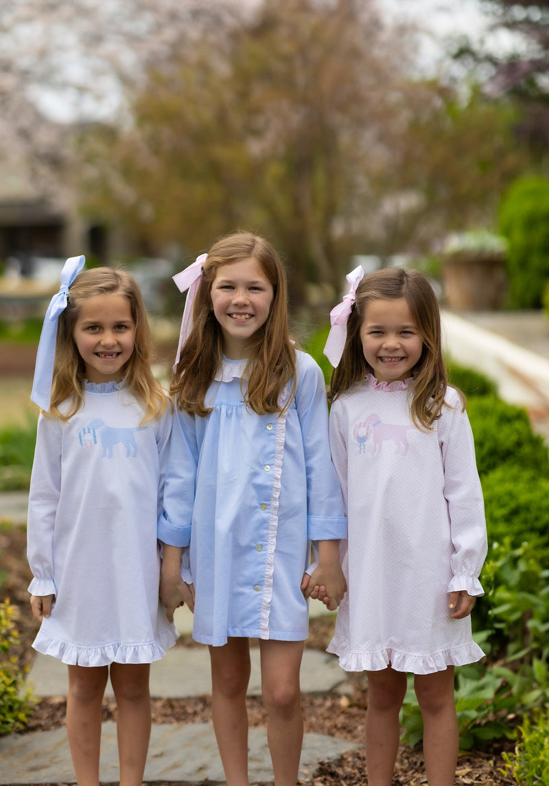 Caroline Dress Long Sleeve in Blue Bitty Dot Pique