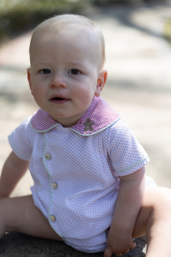 Baine Short Sleeve Scalloped Bubble in Bitty Dot Red Pique