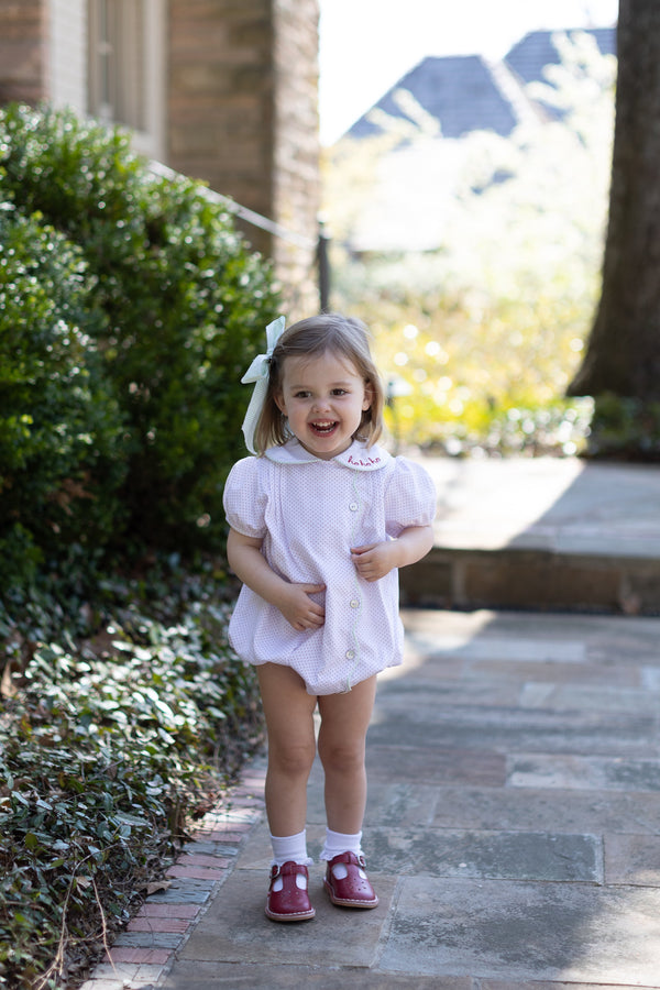 Brooke Short Sleeve Scalloped Bubble in Bitty Dot Red Pique
