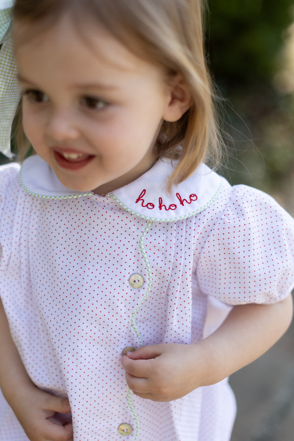 Brooke Short Sleeve Scalloped Bubble in Bitty Dot Red Pique