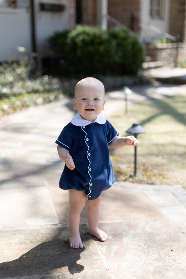 Baine Short Sleeve Scalloped Bubble in Cadet Blue Non-Wrinkle Cord