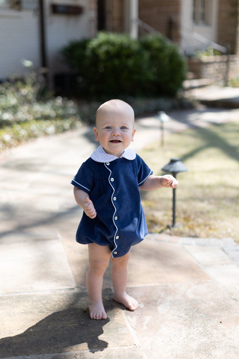 Baine Short Sleeve Scalloped Bubble in Cadet Blue Non-Wrinkle Cord
