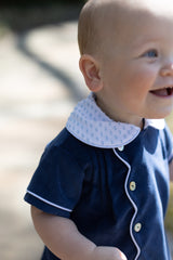 Baine Short Sleeve Scalloped Bubble in Cadet Blue Non-Wrinkle Cord