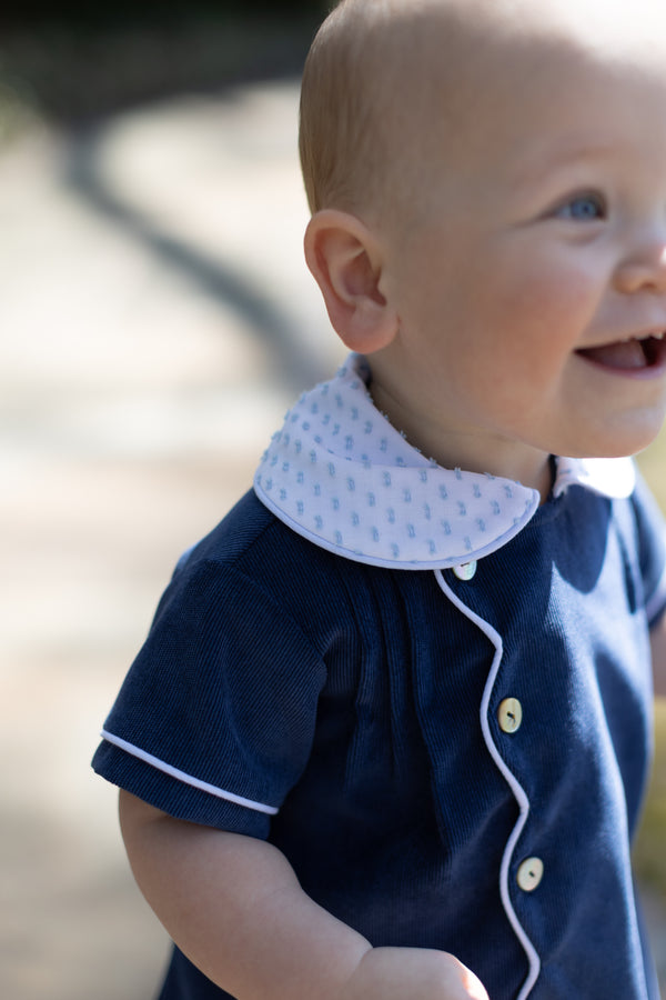 Baine Short Sleeve Scalloped Bubble in Cadet Blue Non-Wrinkle Cord