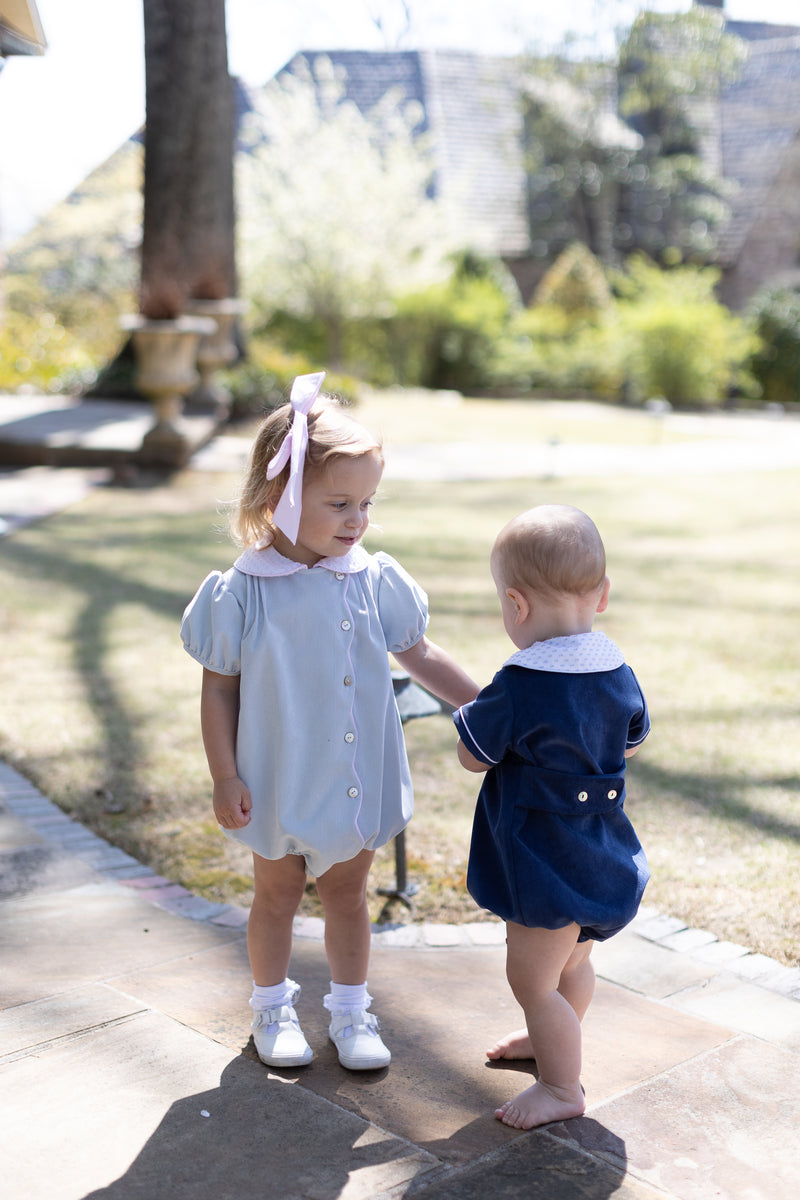 Baine Short Sleeve Scalloped Bubble in Cadet Blue Non-Wrinkle Cord