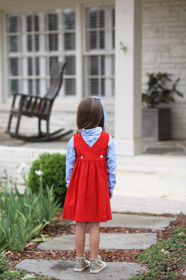 Frances Wrap Dress in Cherry Red Corduroy