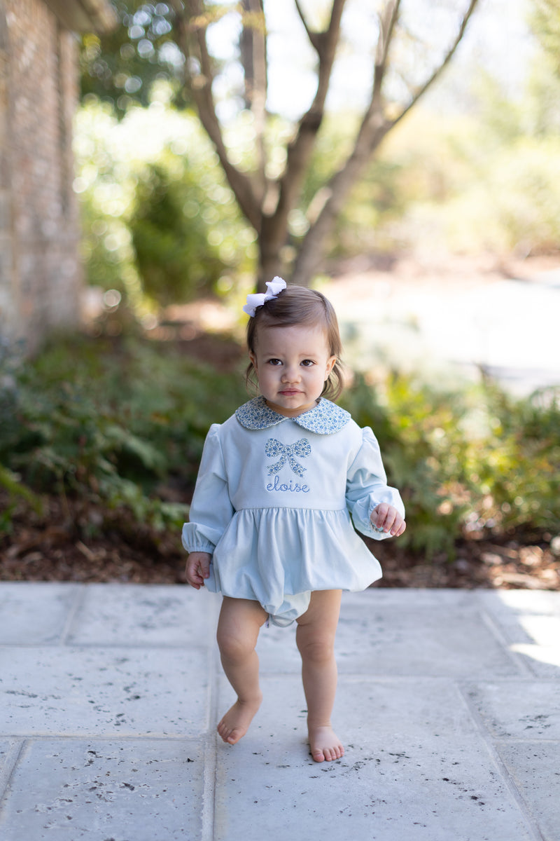 Finley Bubble Long Sleeve Knit w/ Woven Collar in Light Blue Knit