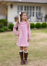 Pippa Dress Long Sleeve Lined in Madrid Plaid Pink