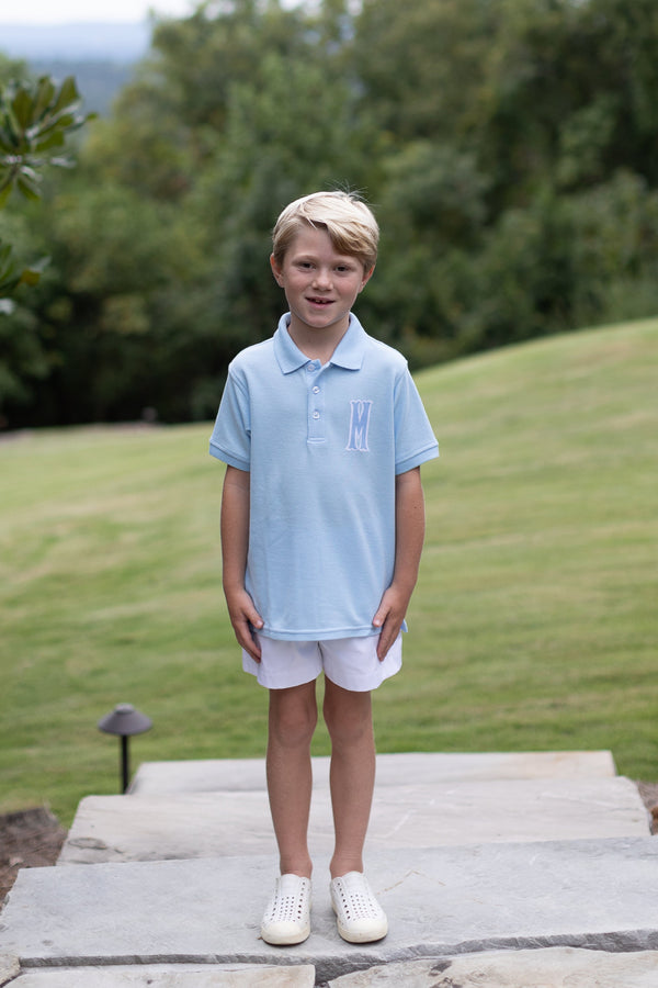 Boy Polo Short Sleeve Light Blue with Fishtail Two Fabric Single Initial