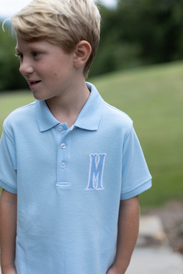 Boy Polo Short Sleeve Light Blue with Fishtail Two Fabric Single Initial