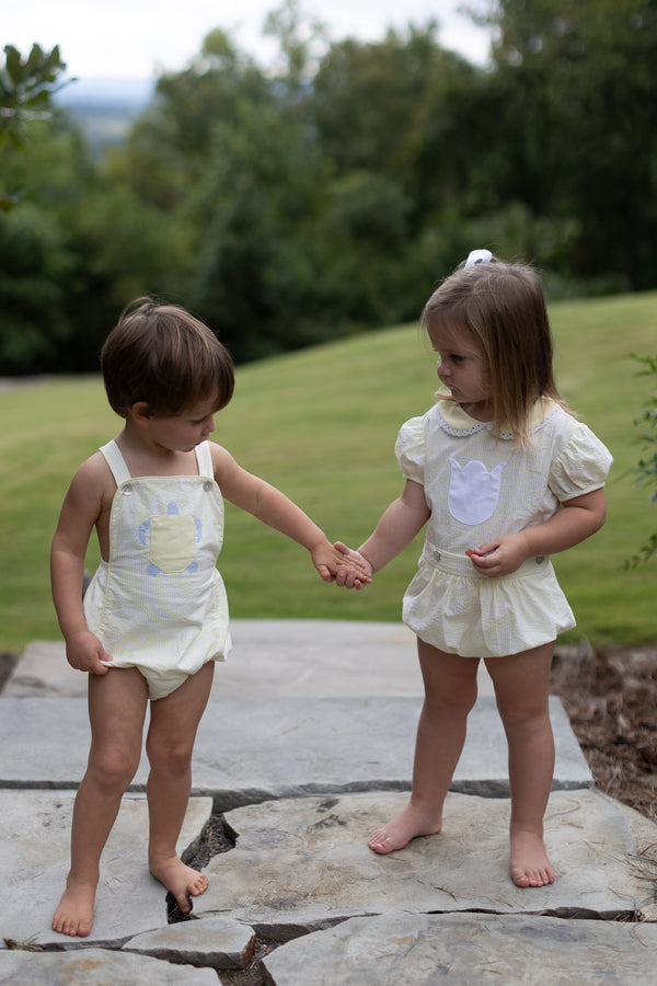 Mitchell Sunsuit in Yellow Stripe Seersucker