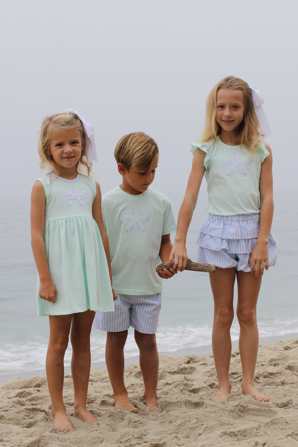 Boy Tee Premium in Icy Mint Knit with Starfish