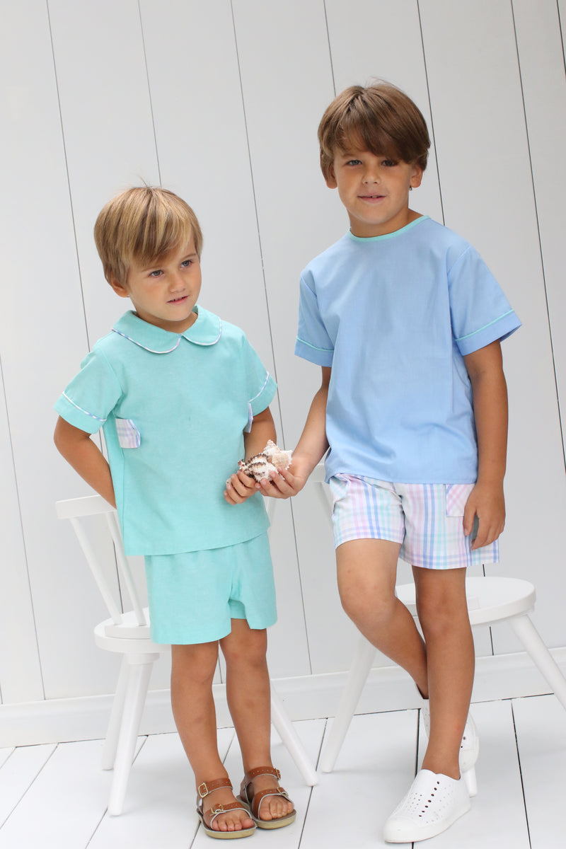 David Shirt Short Sleeve w/ Tabs in Georges Green Chambray