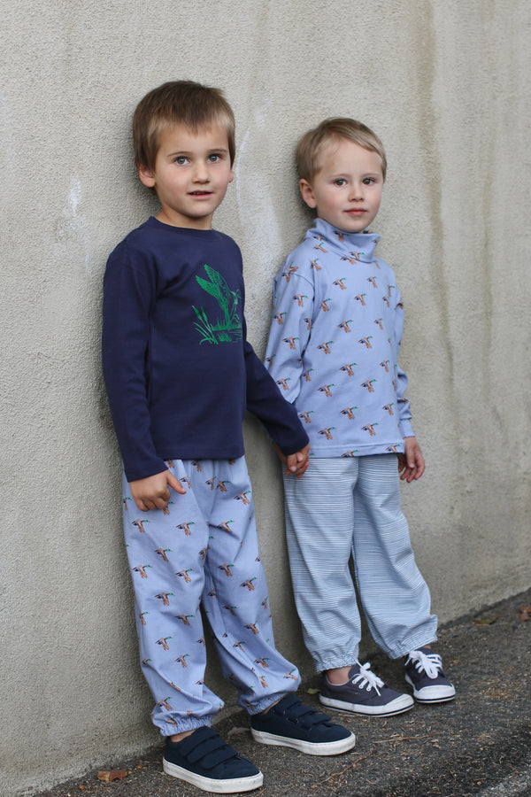 Boy Tee Long Sleeve Navy with Kelly Green Flying Duck