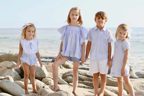 Nina Top in Blue & White Dress Stripe