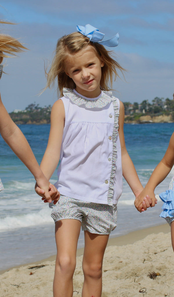 Clara Top Sleeveless in Blue Bitty Dot Pique