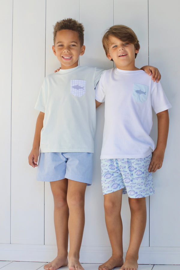 Boy Tee Short Sleeve White with Pocket w/ Mini Trout