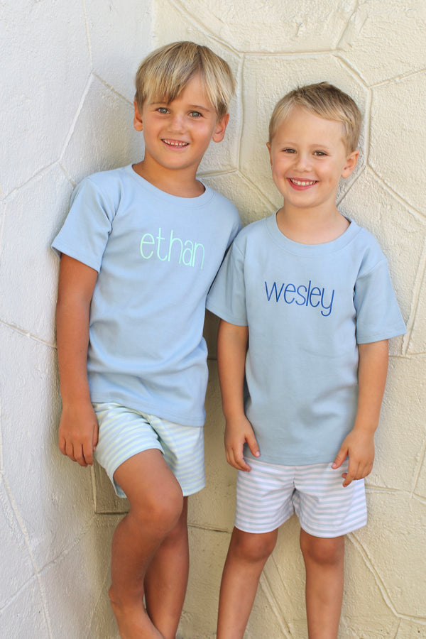 Boy Tee Short Sleeve Sky Blue with Vinyl Playground Name