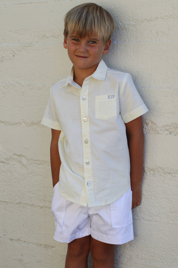 Roy Shirt Short Sleeve in Yellow Stripe Seersucker