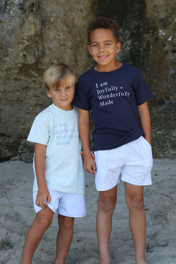 Boy Tee Premium in Light Blue Knit w/ Joyfully + Wonderfully Made