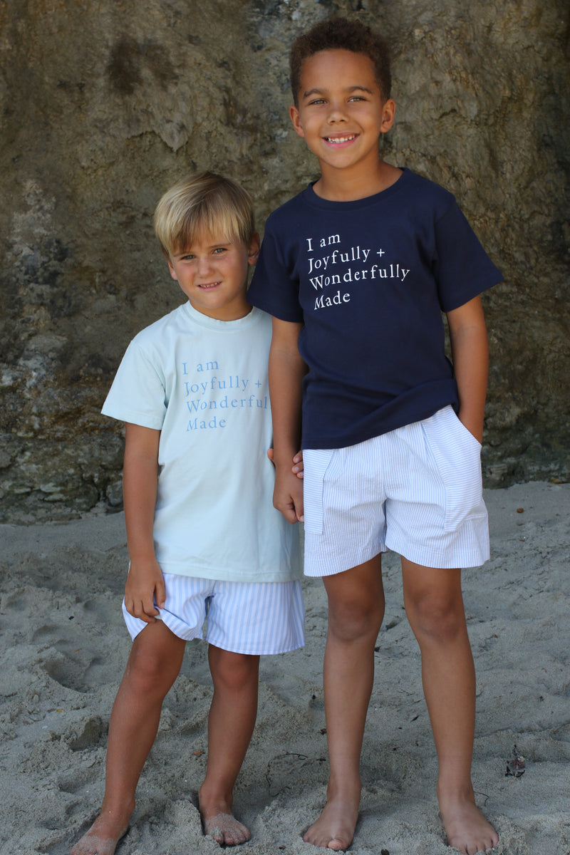 Boy Tee Short Sleeve Navy with Joyfully + Wonderfully Made