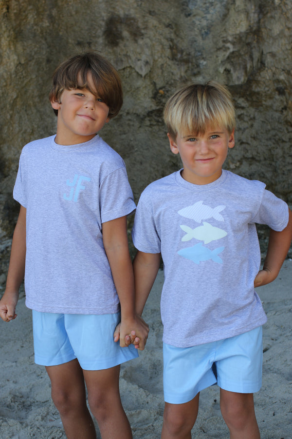 Boy Tee Short Sleeve Basic in Grey Knit w/ 3 Fish