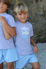 Boy Tee Short Sleeve Basic in Grey Knit w/ 3 Fish