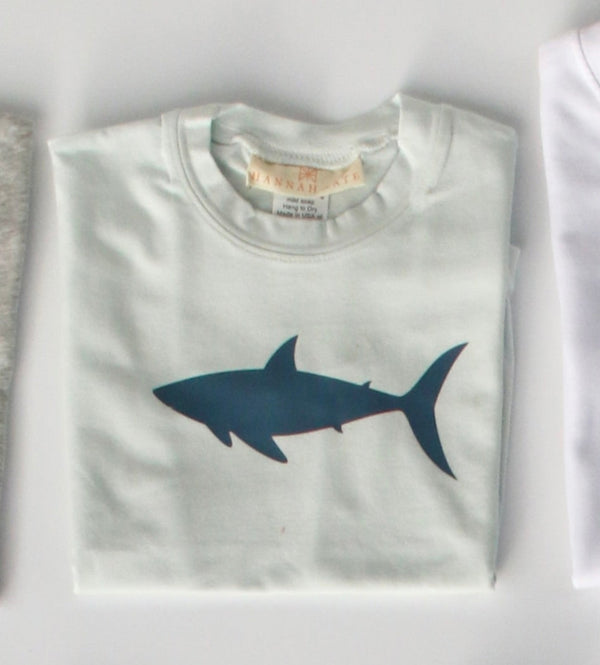 Boy Tee Premium in Light Blue Knit w/ Vinyl Shark