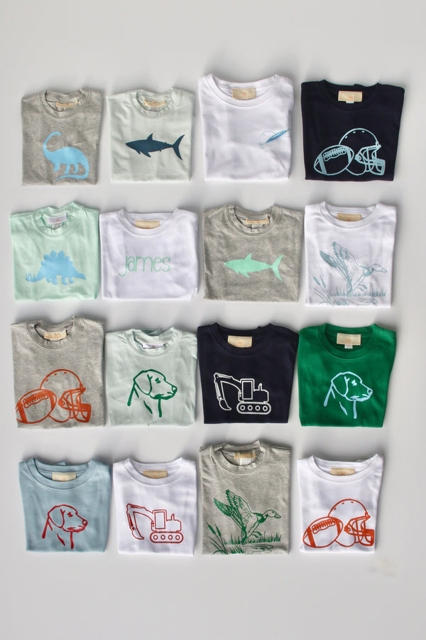 Boy Tee Premium in Icy Mint Knit w/ Vinyl Stegosaurus