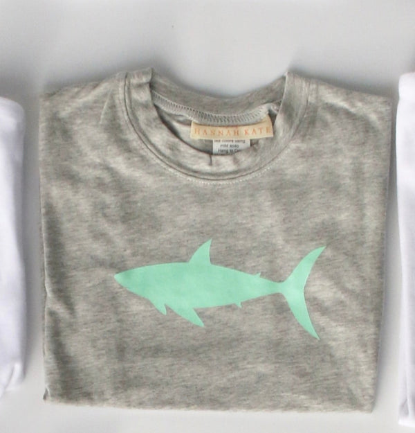 Boy Tee Short Sleeve Basic in Grey Knit w/ Vinyl Shark