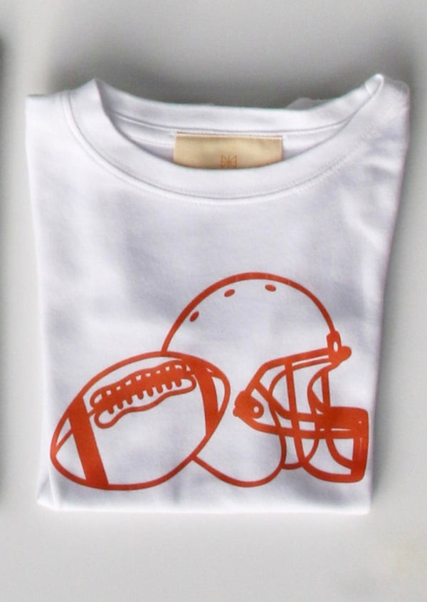 Boy Tee Short Sleeve White with Soft Feel Heat Transfer Football w/ Helmet