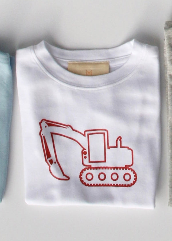 Boy Tee Short Sleeve White with Soft Feel Heat Transfer Front Loader