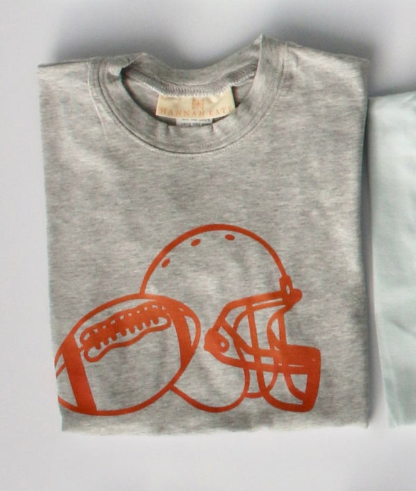 Boy Tee Short Sleeve Basic in Grey Knit w/ Football & Helmet