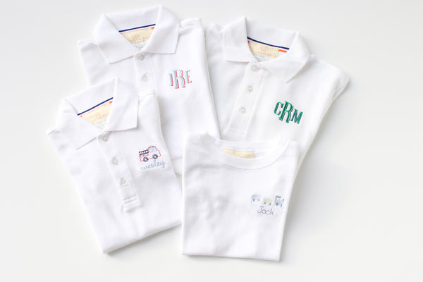 Boy Polo Short Sleeve White with Sloan Shadow Monogram