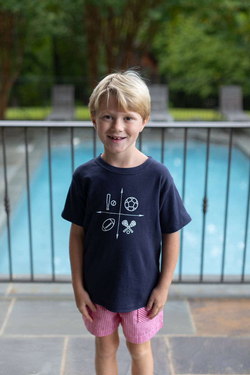 Boy Tee Short Sleeve Navy with Sports Quadrant