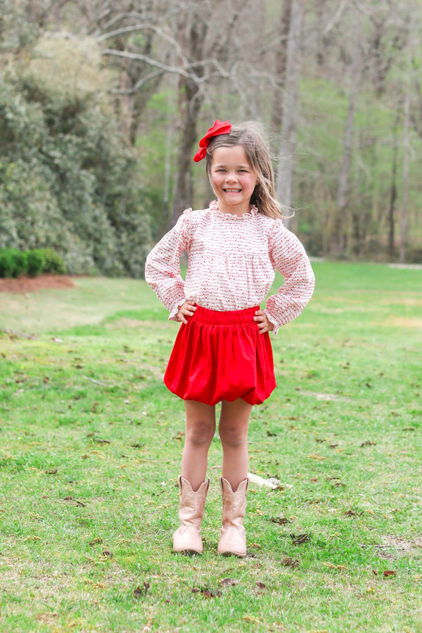 Megan Bubble Skirt in Red Corduroy