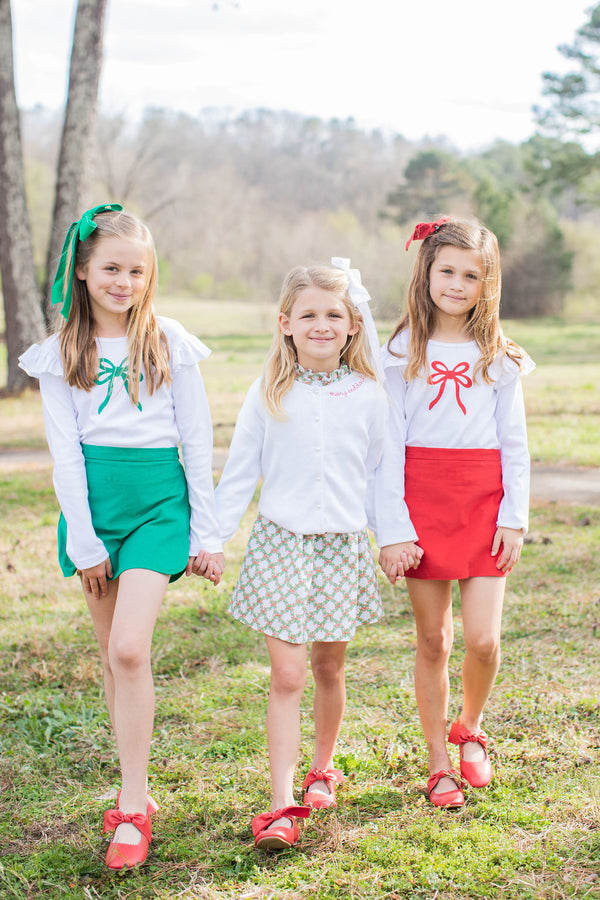 Angel Tee Long Sleeve Basic in White Knit w/ Cherry Red Cord Fancy Bow
