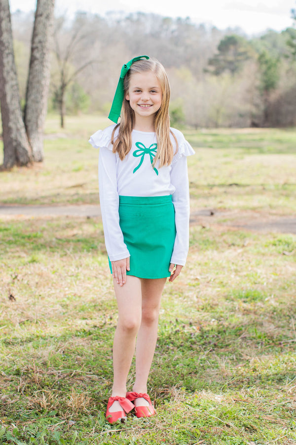Angel Tee Long Sleeve Basic in White Knit w/ Kelly Cord Fancy Bow