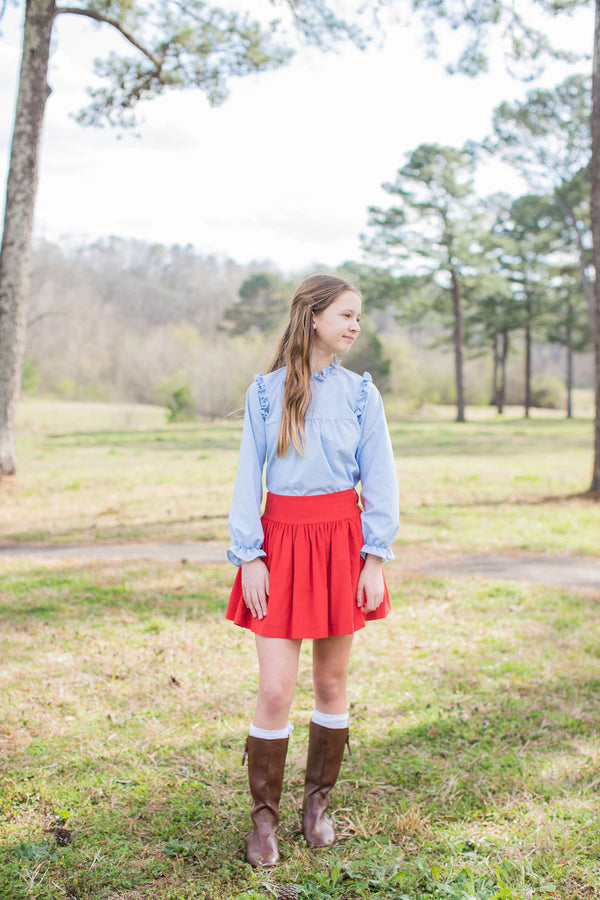 Alie B Skirt in Cherry Red Corduroy
