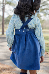 Hannah Pinafore Dress w/ No Pockets in Cadet Blue Non-Wrinkle Cord