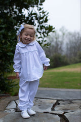 Greta Top Long Sleeve in Blue Bitty Dot Pique