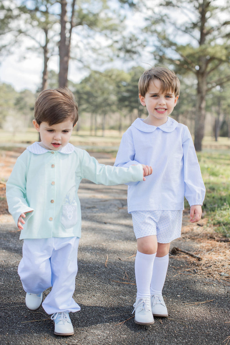 Graham Knit Shirt Long Sleeve in Icy Mint Knit w/ Pocket Reindeer