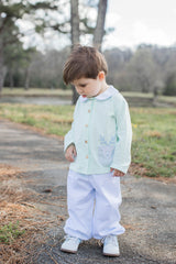Graham Knit Shirt Long Sleeve in Icy Mint Knit w/ Pocket Reindeer