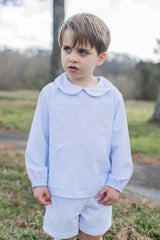 David Shirt Long Sleeve w/ Elastic in Blue Windowpane